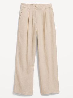 Extra High-Waisted Linen-Blend Wide-Leg Taylor Pants | Old Navy Linen Pleated Pants, Casual High Waist Pleated Wide Leg Pants, High Waist Pleated Bottoms With Loosely Fitted Hips, Fall Pleated High-waisted Pants, Fall Workwear Bottoms With Pleated Waist, Summer Pleated Workwear Pants, Summer Wide-leg Pants With Pleated Waist, Fall High Waist Pleated Bottoms, Summer Trousers With Pleated Waist