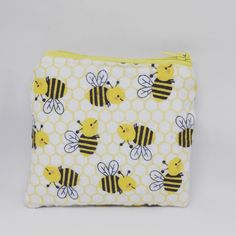 This Is For One Mini/Small Zipper Pouch/Bag/Zipper Coin Pouch/Bag/In Bee Print With Black Poka Dot Fabric With A Yellow Zipper. That Is Made With Cotton Fabric And Has A Zipper. How Big Is The Pouch/Bag It Is 5inches Wide And 4inches-4.5inches Long. Yellow Zipper Pouch Pencil Case, Yellow Zipper Pencil Case, Yellow Zipper Pouch For Personal Use, Yellow Everyday Bag With Zipper Pouch, Everyday Yellow Bag With Zipper Pouch, Everyday Yellow Bags With Zipper Pouch, Yellow Pencil Case With Zipper Closure For Daily Use, Yellow Pencil Case With Zipper For Daily Use, Yellow Pouch Pencil Case Gift