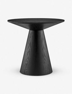 a black table with a wooden top on a white background in the shape of a cone