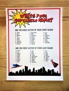 FREE Superhero Name Generator Superhero Week, Superhero Camp, Superhero Teacher, Childrens Ministry Curriculum, Superhero Classroom Theme, Marvel Birthday, Superhero Baby Shower, Marvel Birthday Party, Marvel Party