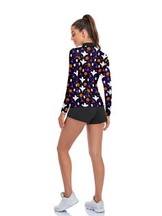 Ladies Long Sleeve Golf Polo - Pumpkin Skull Print Contrasting Color Lapel Polo Top Moisture-Wicking Tennis Shirt Casual Sports Outdoor T-shirt Casual Long Sleeve Stretch Rash Guard, Casual Long Sleeve Sports Rash Guard, Black Long Sleeve Sporty Rash Guard, Black Stretch Long Sleeve Rash Guard, Stretch Long Sleeve Halloween Tops, White Long Sleeve Rash Guard For Athleisure, Pumpkin And Ghost, Top For Ladies, Ghost Pattern