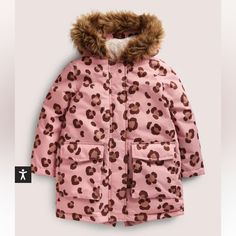 Super Cute Boden Parka Outdoor Made For Rain And Snow At Beautiful Pink Animal Print Design With Removable Furx And Big Pockets On The Front. New With Out Tag. Size 2-3y Playful Hooded Waterproof Outerwear, Playful Waterproof Hooded Outerwear, Playful Pink Winter Outerwear, Playful Hooded Outerwear For Cold Weather, Playful Waterproof Outerwear For Winter, Playful Waterproof Winter Outerwear, Pink Waterproof Winter Outerwear, Playful Pink Outerwear For Outdoor, Playful Winter Outerwear With Pockets