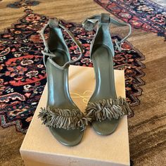 Lightly Worn Fringe Heels, Green Sandals, Army Green, Shoes Women Heels, Shoes Heels, Size 6, Women Shoes, Sandals, Heels