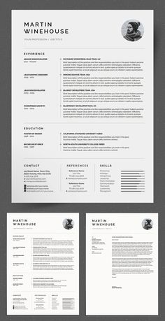 a clean and professional resume template with two pages on the front, one in black and white