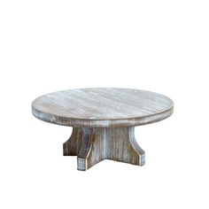 a round wooden table on a white background