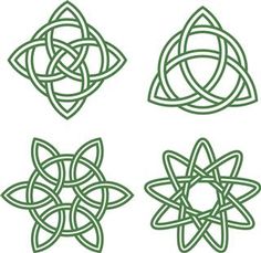 four green celtic designs on white background