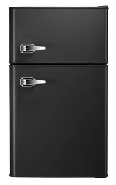 a black refrigerator freezer sitting next to each other