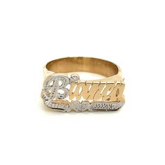 Third generation name jewelry experts feature this beautiful Name Ring. With its Unique white and yellow straight line design, this custom made solid gold name ring is a delightful way to celebrate just about any special occasions. Personalize this custom ring with the name of your choice. Treat yourself or make it a gift for loved ones, birthdays, anniversaries, or celebrations. Great for men women or children. Start a name jewelry collection with this ring or add to your current collection. * Personalized 14k Yellow Gold Diamond Ring, Custom Name Engraved Yellow Gold Promise Ring, Custom Name Engraved 14k Gold Ring, Yellow Gold Engraved Promise Ring With Name, 14k Gold Promise Ring With Names, Yellow Gold Promise Ring With Engraving, Yellow Gold Custom Name Promise Rings, 14k Gold Engraved Ring For Promise With Names, Yellow Gold Promise Rings With Custom Name