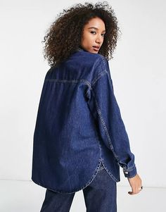 ASOS DESIGN denim oversized shirt in blue | ASOS Oversized Collared Blue Denim Top, Oversized Blue Denim Collared Top, Oversized Blue Denim Top With Pockets, Oversized Denim Blue Button-up Top, Oversized Dark Wash Tops With Pockets, Oversized Dark Wash Long Sleeve Tops, Blue Shacket With Pockets And Relaxed Fit, Oversized Denim Shirt With Pockets, Oversized Denim Blue Tops With Button Closure