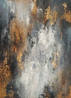 an abstract painting with gold and grey colors