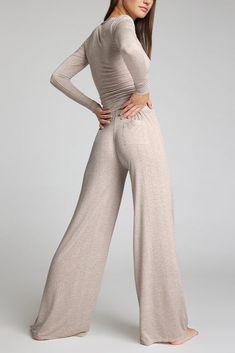 Negative | Whipped Track Pant in Sand – Negative Underwear Chic Stretch Modal Bottoms, Chic Modal Bottoms For Loungewear, Modal Bottoms For Relaxation, Chic Full-length Wide Leg Loungewear Pants, Chic Wide Leg Full Length Loungewear Pants, Stretch Modal Pants For Loungewear, Chic Wide Leg Pants For Lounging, Solid Modal Pants For Loungewear, Chic Wide Leg Full-length Pants For Lounging