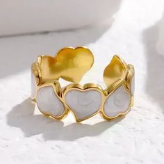 Heart Shape Enamel Open Ring Titanium Steel Gold Tone White New Nwt Vintage Vibe Colors May Vary By Device And Screen Resolution Gold Heart-shaped Enamel Rings, White Enamel Anniversary Rings, Elegant White Metal Ring, Gold Heart-shaped Enamel Ring For Anniversary, Gold Enamel Rings For Valentine's Day, Elegant White Enamel Ring For Gift, White Rings For Valentine's Day, Elegant Gold Heart-shaped Enamel Ring, White Enamel Ring For Gift