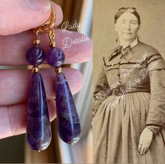 AMETHYST Stone Teardrop Earrings 16k Gold Historic - Etsy