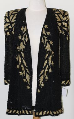 "*-----ALL SALES FINAL NO REFUND NO EXCHANGE----* *-Jasdee Vintage Jacket Hand Work Beading Length 32\"Long SheerSleeve On Silk #3012 *-Vintage Production *-Color: Black/Gold (As Picture) Ivory/Gold (As Picture) Royal Blue (As Picture) *-Available Size *-Color: Black/Gold Small (4-6) Ivory/Gold Small (4-6), Medium (8-10), Large (12-14), X-Large (16) RoyalBlue Small (4-6), Medium (8-10), Large (12-14), QM (22), QL (24) *-Jacket: Long Sleeve Hand Work Beaded *-Length: 32\" Inch *-Country/Region of Festive Fitted Beaded Outerwear, Fitted Long Sleeve Beaded Outerwear, Fitted Beaded Evening Outerwear, Beaded Bolero, Embellished Crop Top, 1950 Fashion, Long Sleeve Evening Gowns, Beaded Jacket, Embellished Jacket