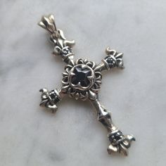 "Vintage 925 Sterling Silver with CZ Onyx ROYAL CROSS PENDANT for Ladies and Girls BRAND NEW in unworn / unused condition.  With high quality specifications including CZ Onyx Crystal. GUARANTEED to be Sterling Silver Approx. Weight 16 grams Including 36\" black cotton cord for immediate wearing." Silver Vintage Jewelry, Gothic Cross Necklace, Metal Logo Design, Onyx Crystal, Funky Jewelry, Silver Accessories, Gothic Jewelry, Jewelry Inspo, Cotton Cord