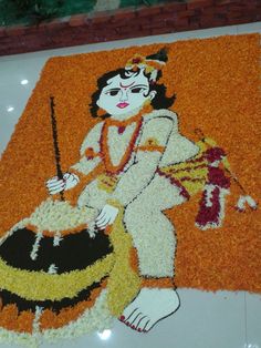 Onam Pookalam Design Krishna, Onam Kolam With Flowers, Krishna Lord