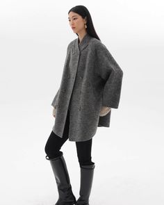 Wool Tweed Coat JLC0002 – AuroraBoutique Elegant Oversized Gray Outerwear, Gray Oversized Wool Coat For Fall, Oversized Gray Wool Coat For Fall, Gray Fur Coat For Fall, Gray Long Sleeve Fur Coat For Fall, Classic Oversized Gray Outerwear, Cozy Winter Fur Coat For Workwear, Cozy Winter Workwear Fur Coat, Cozy Gray Wool Outerwear