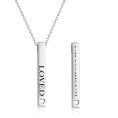 PRICES MAY VARY. DESIGN: Vertical bar necklace with morse code messages engraved, simple dainty necklace tell her that she's LOVED MATERIAL: Nickel-free, Lead-free Hypoallergenic 925 sterling silver allows for comfortable wear, especially for those with sensitive skin NECKLACE SIZE: vertical bar pendant size:30mm*3.5mm/1.18" * 0.137", Rolo chain length:18", 1.2mm width GIFT BOX: Packaged in elegant gift box with "AXELUNA" logo, perfect for any gift giving occasion. Great Christmas gifts, Thanksg Morse Code Messages, Code Messages, Secret Message Jewelry, Morse Code Necklace, Vertical Bar Necklace, Messages For Her, Cleaning Silver Jewelry, Vertical Bar, Congratulations Gift