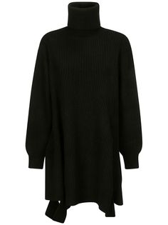 black wool blend ribbed knit roll neck long sleeves ribbed edge asymmetric hem City Dress, Ribbed Knit Dress, Knitted Dress, Summer Beach Wear, Yohji Yamamoto, Roll Neck, Ballet Flat Shoes, Wool Fabric, Lady Dior