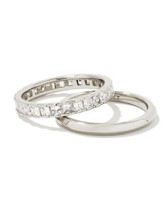 Ella Silver Ring Set of 2 in White Crystal | Kendra Scott Pretty Jewellery Silver, Wedding Bands For Women Silver, Silver Ring Stack, Silver Jewlery, Silver Ring Set, Double Up, Everyday Rings, White Crystal, Jewelry Online Shopping