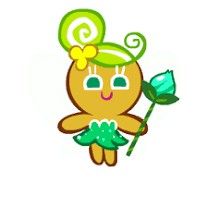 a cartoon character holding a green flower