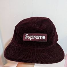 Supreme Hat Never Used Adjustable Burgundy Color Winter Corduroy Hat For Streetwear, Flat Bill Corduroy Hats For Winter, Corduroy Flat Bill Hat For Winter, Supreme Hat, Supreme Accessories, Corduroy Hat, Burgundy Color, Accessories Hats, Mens Accessories