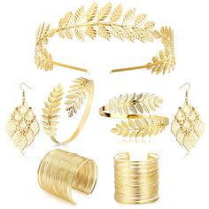 PRICES MAY VARY. ♥Package Includes:The Greek Goddess Accessories include 1 leaf headband, 1 pair of leaf pearl earrings, 1 pair of coil bracelet, 1 pair of coil arm rings, a combination of jewels.The styles are abundant and the quantity is sufficient to meet your daily use and role playing needs. ♥High Quality Material:The greek goddess costume sets for women are made of premium alloy and pearl materials, nickel and lead free, durable and comfortable. Hair band set has good plasticity, exquisite Gold Headband Jewelry Gift, Elegant Leaf-shaped Jewelry For Party, Elegant Leaf-shaped Party Jewelry, Leaf-shaped Metal Party Jewelry, Goddess Costume Accessories, Laurel Leaf Crown, Gold Leaf Crown, Bridesmaid Headpiece, Crown Bracelet