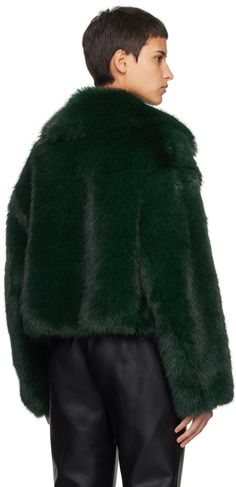 Faux-fur jacket. · Notched lapel · Hook-eye closure · Welt pockets · Zip pocket at interior · Full twill lining Supplier color: Emerald green Stand Studio, Studio Green, Samara, Hook Eye, Faux Fur Jacket, Fur Jacket, Welt Pockets, Luxury Streetwear, Emerald Green