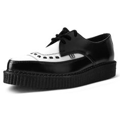 PRICES MAY VARY. Black Leather With White Leather Upper Black Interlace and Black Stitch Detail 1.25 Inch Sole With Pointed Creepers it is suggested to round up in sizing These are Unisex, please double check your size before ordering Leather Platform Shoes, Shoes Black And White, Creepers Shoes, White Leather Shoes, Pointy Toe Shoes, Teddy Boys, Casual Footwear, Retro Shoes, Shoe Company