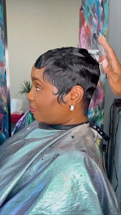 Pixie Pin Curls, Short Pixie Cut Black Women, Gorilla Snot, Finger Waves Short Hair, Black Pixie, Short Relaxed Hairstyles, Women Pixie Cut, Short Hair Waves, Chic Short Hair