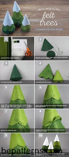 step by step instructions to make an origami christmas tree with felt and paper