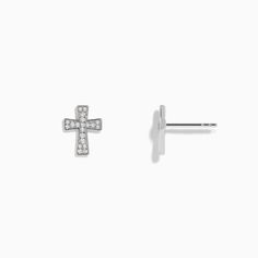 Effy 925 Sterling Silver Diamond Cross Stud Earrings Cross Stud Earrings, Cross Earrings Studs, Diamond Cross, Sterling Silver Earrings Studs, Silver Diamonds, Sterling Silver Earrings, Round Diamonds, Metallic Silver, 925 Sterling Silver