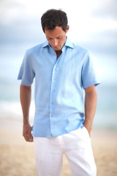 A classic look from Island Importer #linen Short Sleeve Tops With Buttons For Summer, Collared Beach Shirt With Placket, Fitted Button Shirt For Beach, Button-up Beach Shirt With Placket Detail, Fitted Beach Shirt With Buttons, Blue Linen Camp Shirt For Spring, Summer Short Sleeve Shirt With Buttons, Summer Button-up Shirt With Buttons, Spring Blue Linen Camp Shirt