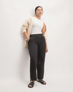 The Easy Pant Black – Everlane Casual Straight Leg Pull-on Dress Pants, Versatile Cotton Sweatpants With Pull-on Style, Everyday Relaxed Fit Straight Leg Pants, Versatile Business Casual Dress Pants With Elastic Waistband, Comfort Stretch Pull-on Everyday Pants, Comfort Stretch Pull-on Pants, Straight Leg Bottoms With Elastic Waistband And Minimal Stretch, Comfort Stretch Tapered Leg Pants For Workwear, Comfort Stretch Tapered Leg Work Pants