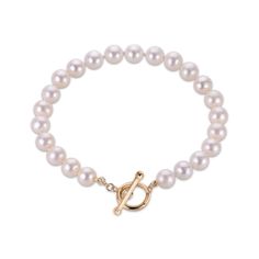 This cultured pearl strand bracelet is a chic and timeless addition to your wardrobe. 10K yellow gold Lustrous white 6mm oval freshwater cultured pearls 7.5 inches; toggle clasp Classic Pearl Necklace With Toggle Clasp, Elegant Bracelets With Toggle Clasp And Round Beads, Elegant Adjustable Bracelet With Toggle Clasp, Elegant Bracelets With Clasp, Elegant Bracelet With Toggle Clasp, Elegant Jewelry With Toggle Clasp For Anniversary, Elegant Pearl Necklace With Toggle Clasp, Elegant Toggle Clasp Bracelet, Elegant Wedding Jewelry With Toggle Clasp