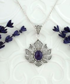 "This 925 Sterling Silver handcrafted filigree art, amethyst gemstone lotus flower medallion pendant necklace comes with 20\" silver chain option. Beautifully crafted filigree details will catch all eyes on you. It is going to be an exact match to your daily wear. It can also be the perfect option for valentine`s day, mother`s day or a birthday gift for yourself or your loved one. The pendant height is 1.70\" / 43.00 mm and the width is 1.20\" / 30.50 mm. The optional sterling silver chain is 18 Spiritual Filigree Flower Pendant Necklace, Spiritual Lotus Flower Necklace For Meditation, Spiritual Necklace With Flower Pendant And Intricate Design, Spiritual Lotus Flower Jewelry For Meditation, Spiritual Oxidized Flower Pendant Jewelry, Spiritual Oval Necklace For Meditation, Filigree Pendant Necklace, Character Clothing, Filigree Jewelry