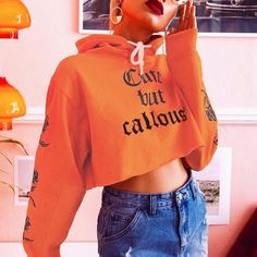 Cute but callous Printed Cropped Hoodies Loose Crop Top, Fashion Teenage Girls, Women Flower, Chill Vibes, Crop Hoodie, Sports Hoodies, Long Sleeve Crop, Printed Sleeves, Hoodie Top