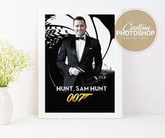 Get your face on James Bond! Show your dad or husband how much he's loved with this customized 007 digital poster. Receive a digital file of this '007' poster with a face swap of your choosing. Perfect for birthdays or father's day! SIZING: 8x10 inches Need a custom size? Send a message. SPECS: 300dpi 0.125in Bleed Included STEPS: Complete your purchase  Send the first and last name you want on the poster Send a high resolution image via Etsy messages DIGITAL DELIVERY: 48-72 hours turnaround time NOTE: No physical product will be shipped, this is a digital file. 007 Theme, 007 Party, Bond Party, James Bond Party, Casino Royale Theme, James Bond Theme, Photoshop Poster, Face Swap, James Bond 007