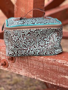 Tooled leather makeup bag Available in Red or Turquoise Perfect for travel Cosmetic Bag With Luggage Sleeve Pouch, Western Makeup Bag, Western Makeup, Makeup Bag Pattern, Country Closet, Purse Ideas, Stanley Cups, Cowgirl Accessories, Tooled Leather Bag