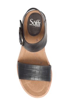 A generously cushioned footbed brings signature comfort to a breezy walking sandal featuring mixed-finish straps and an oversized statement buckle. 1 1/2" heel; 3/4" platform (size 8.5 M) Adjustable buckle strap with hook-and-loop closure Cushioned cork footbed Leather upper and lining/synthetic sole Imported Women's Shoes Comfortable Ankle Strap Footbed Sandals With Buckle Closure, Comfortable Footbed Sandals With Ankle Strap And Buckle Closure, Comfortable Footbed Sandals With Buckle Closure And Ankle Strap, Walking Sandals, Black Sandals, Women's Shoes, Cork, Womens Sandals, Bali