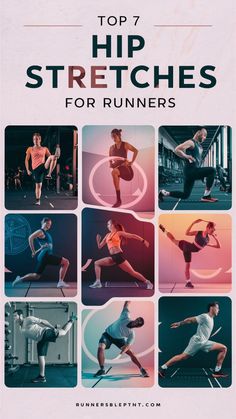 the top 7 stretches for runners are shown in this poster, which shows different poses and