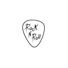 a black and white drawing of a rock n roll guitar pick