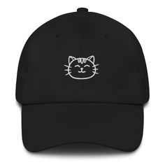 "Step out in style with our charming Unisex Baseball Cap featuring a Cute Cat Graphic! This hat is the ultimate accessory for any cat lover looking to add a touch of whimsy to their everyday attire. Made with quality materials, this cap not only boasts a delightful cat design but also provides excellent sun protection and comfort for all-day wear. Whether you're running errands, enjoying a day out in the park, or just having a bad hair day, this hat is sure to bring a smile to your face and thos Cute Black Baseball Cap With Curved Brim, Trendy Cat Design Hats With One Size Fits Most, Trendy Cat Design Hat One Size Fits Most, Trendy Cat Design Hat (one Size Fits Most), Trendy Cat Design Hat One Size, Casual Cat-ears Hat With Cat Design, Cute Cat Ears Hat With Cat Design, Cute Cat Design Hats With Cat Ears, Cute Cat-eared Hat With Cat Design