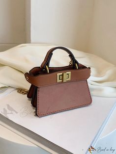 Bird in Bag - Two-Tone Tweed Lock Flap Square Handbag Trendy Tan Office Bags, Trendy Tan Square Bag, Chic Tan Bag For Fall, Square Handbag, Bird In Bag, Bag Bag, Square Bag, Black Mini, Binding