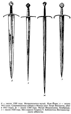 three different types of swords with their names on them