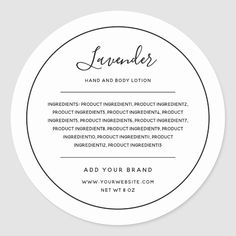 a round white label with the words lavender and hand and body lotion on it