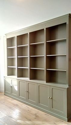 Wall Cabinet Shelf, Bookcase Wall High Ceiling, Built In Bookshelf Dining Room, Library Diy Bookshelves, Painted Shelving Unit, English Cottage Bookshelves, Floor To Ceiling Bookshelves With Cabinets, Diy Floor To Ceiling Bookcase, Study With Built In Bookshelves