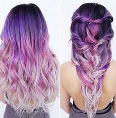 purple ombre hair Purple Hair Color Ombre, Best Ombre Hair, Mermaid Hair Color, Purple Ombre Hair, Colourful Hair, Hair Dye Ideas, Hairstyles Braided, Super Hair