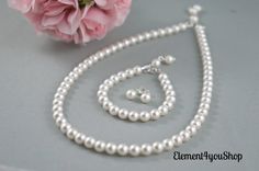 Flower girl jewelry set Simple pearl jewelry by Element4YouShop, $44.95 Jewelry Set Simple, Flower Girl Jewelry Set, Flower Girl Jewelry, Simple Pearl, Girl Jewelry, Lovely Necklace, Pearl Charms, Crystal Charm, Birthstone Charms