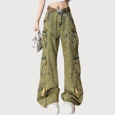 Loose-fit cargo pants in khaki green with multiple pockets Size: • S: Waist: 66cm/ 26.0 in, Hips: 100cm/ 39.4 in, Length: 105cm/ 41.3 in• M: Waist: 70cm/ 27.6 in, Hips: 104cm/ 40.9 in, Length: 107cm/ 42.1 in• L: Waist: 74cm/ 29.1 in, Hips: 108cm/ 42.5 in, Length: 109cm/ 42.9 in• XL: Waist: 78cm/ 30.7 in, Hips: 112cm/ 44.1 in, Length: 111cm/ 43.7 inMaterial: Cotton, Polyester High Waist Green Parachute Pants With Multiple Pockets, Khaki High Waist Cargo Parachute Pants, Green Baggy Utility Bottoms, Baggy Green Utility Bottoms, Green Jeans With Multiple Pockets For Streetwear, Green Jeans With Side Pockets For Streetwear, Green Cotton Pants With Flap Pockets, Baggy Khaki Cargo Pants With Cargo Pockets, Khaki Pants With Multiple Pockets